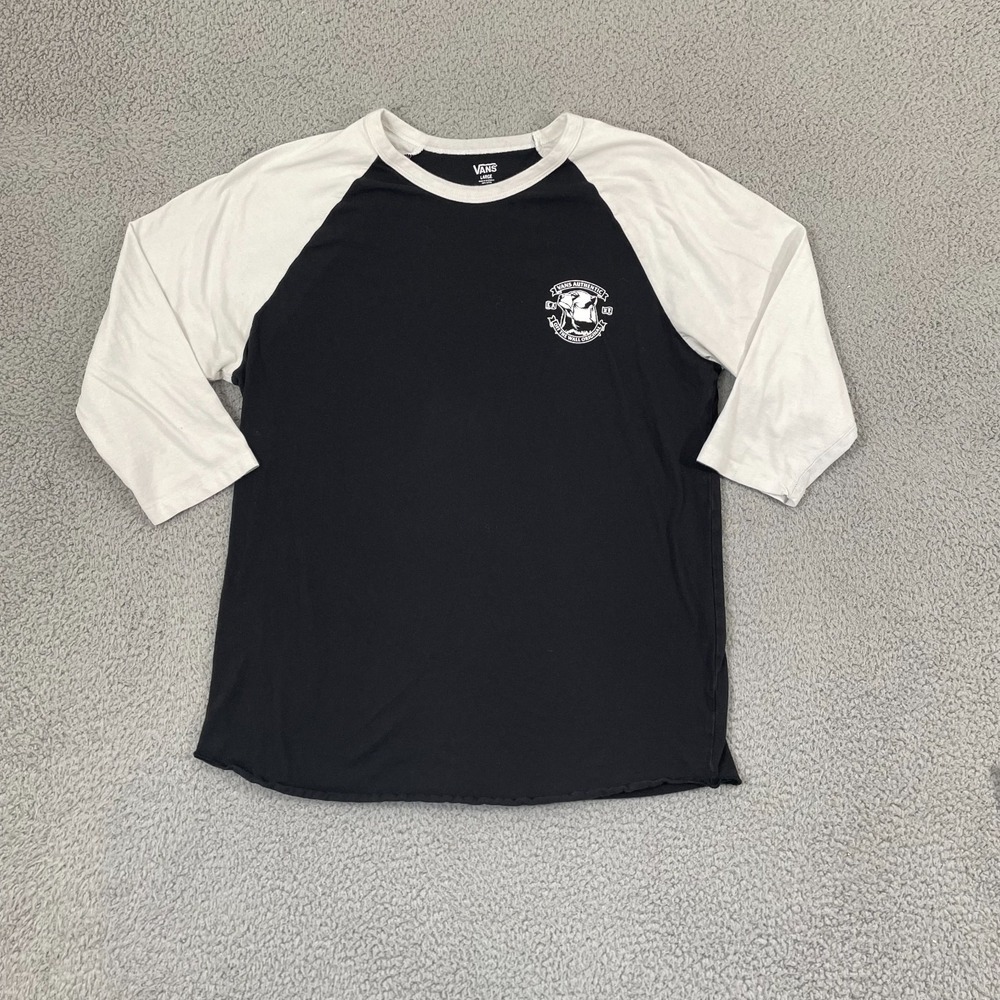 Vans Baseball Raglan Shirt Men L Black Bear Skater 3/4 Sleeve Cotton